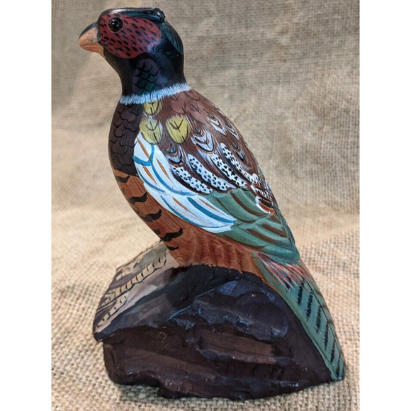 Vintage Ring Neck Pheasant Hand Painted Figurine Heavy Resin 5-5/8" tall - Picture 3 of 5